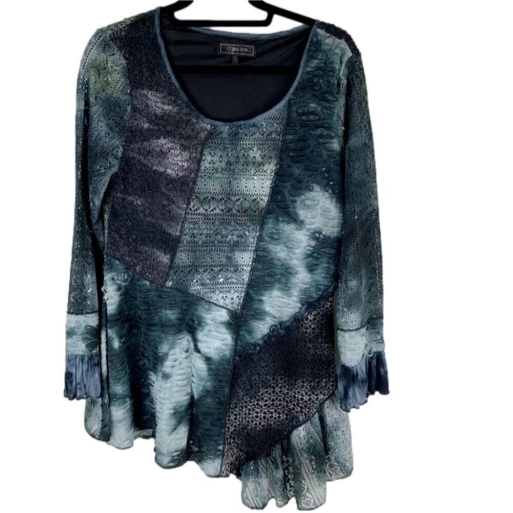 𝅺Minkas  Long Sleeved Blue Textured Tunic Top size Large